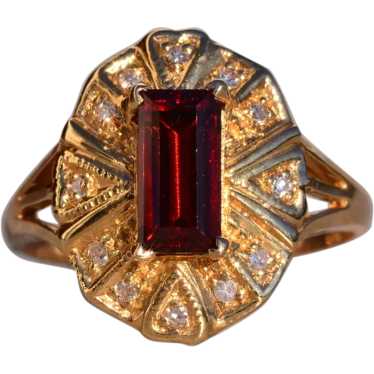 Contemporary Garnet and Natural Diamond Ring in Ye