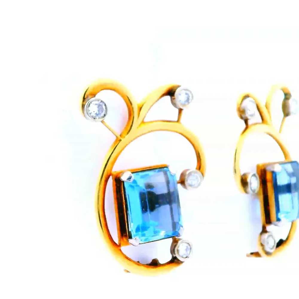 1950s 14K Rose Gold Aquamarine and Diamond Clip E… - image 2