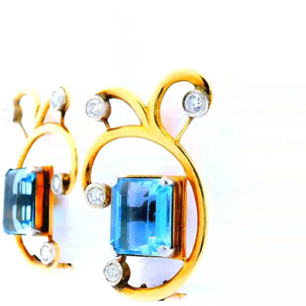1950s 14K Rose Gold Aquamarine and Diamond Clip E… - image 3