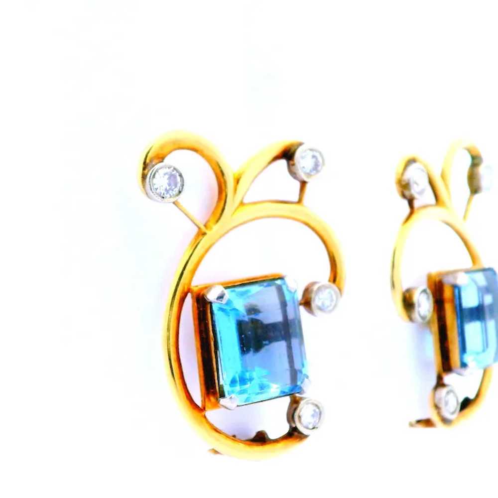 1950s 14K Rose Gold Aquamarine and Diamond Clip E… - image 4