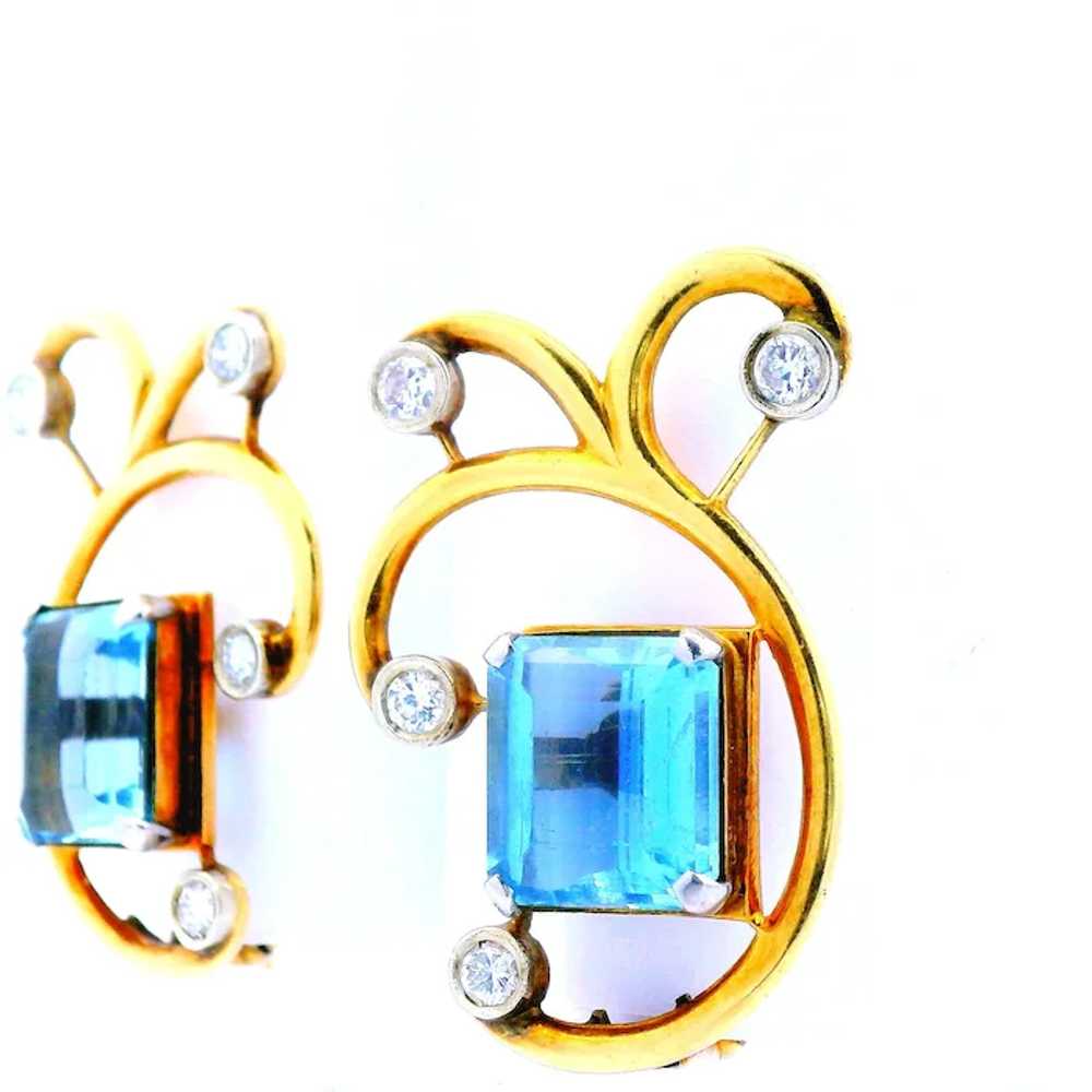 1950s 14K Rose Gold Aquamarine and Diamond Clip E… - image 6