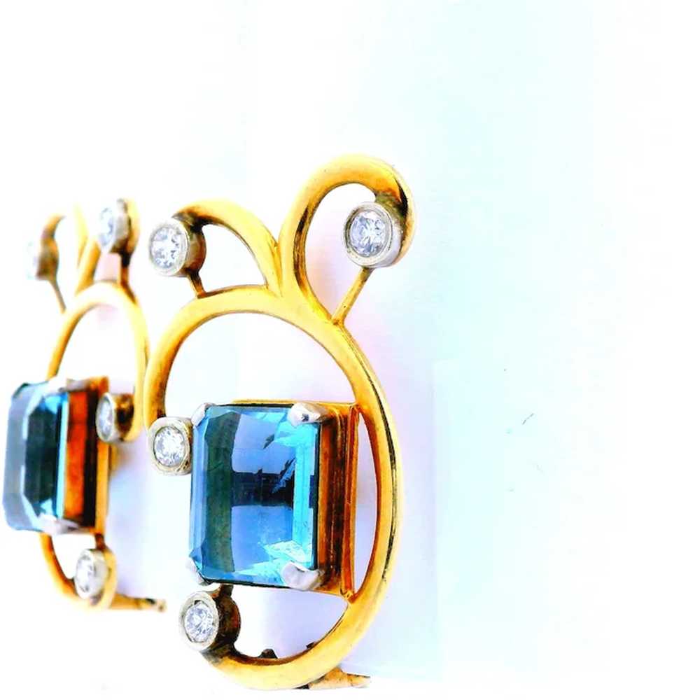 1950s 14K Rose Gold Aquamarine and Diamond Clip E… - image 8