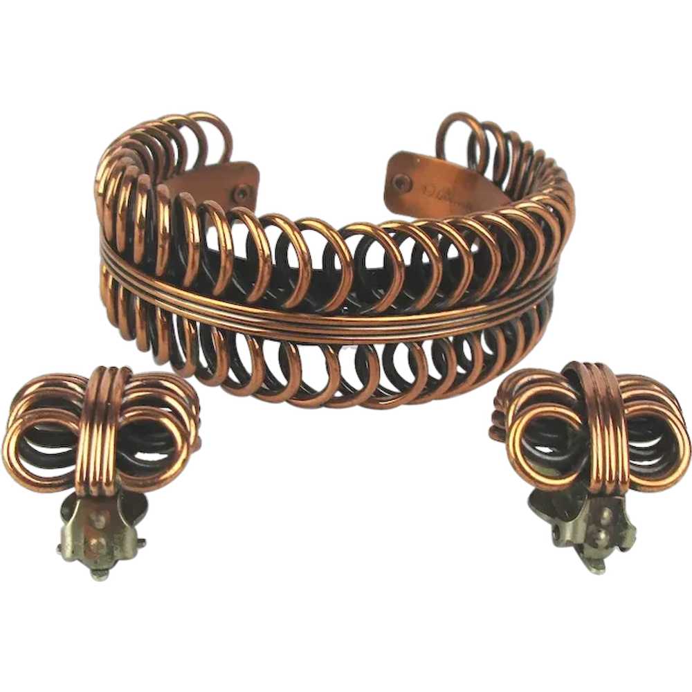 Modernist RENOIR Coily Copper Cuff Bracelet w/ Bo… - image 1