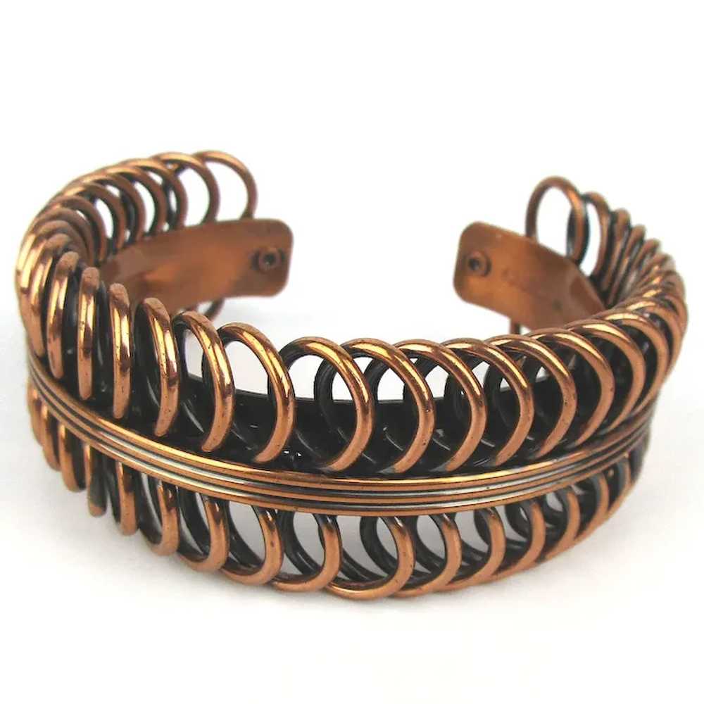 Modernist RENOIR Coily Copper Cuff Bracelet w/ Bo… - image 2