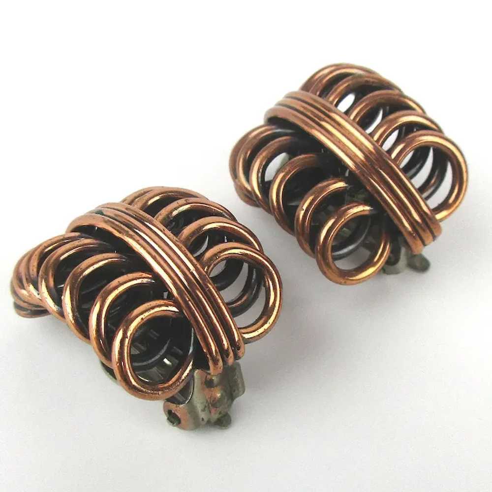 Modernist RENOIR Coily Copper Cuff Bracelet w/ Bo… - image 4