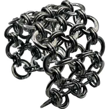 Chain Maille Cuff Bracelet Intersecting Rings Gun… - image 1