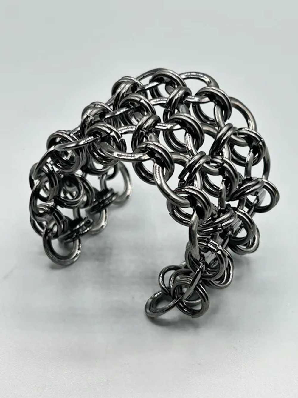 Chain Maille Cuff Bracelet Intersecting Rings Gun… - image 2
