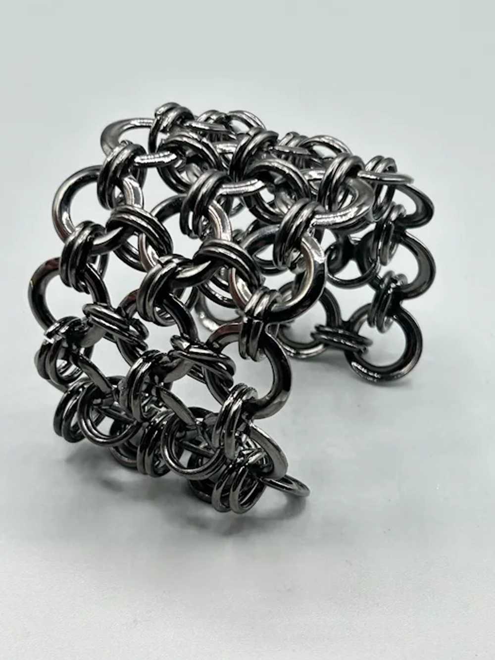 Chain Maille Cuff Bracelet Intersecting Rings Gun… - image 3
