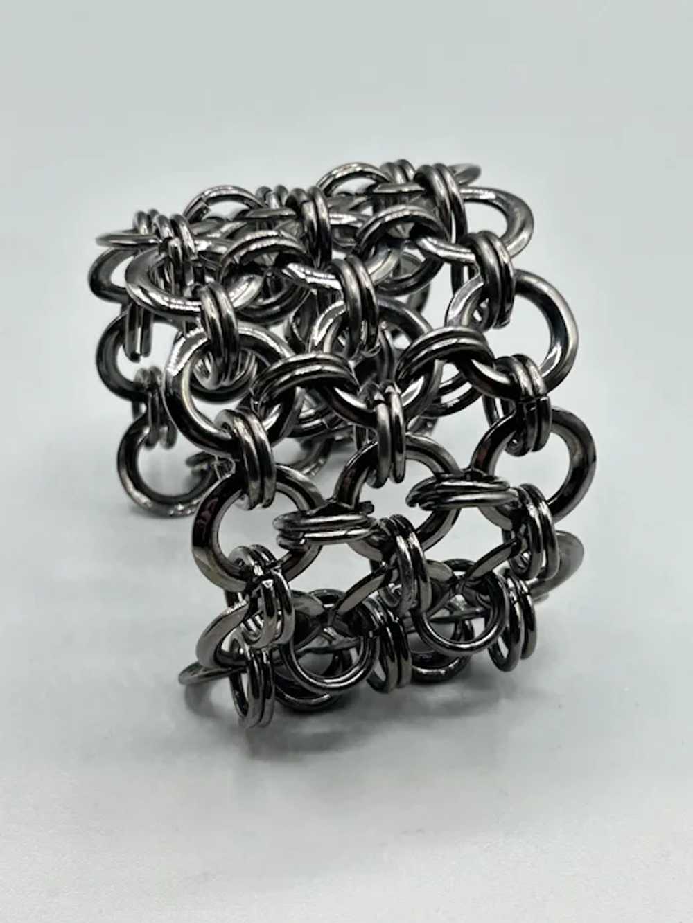 Chain Maille Cuff Bracelet Intersecting Rings Gun… - image 4