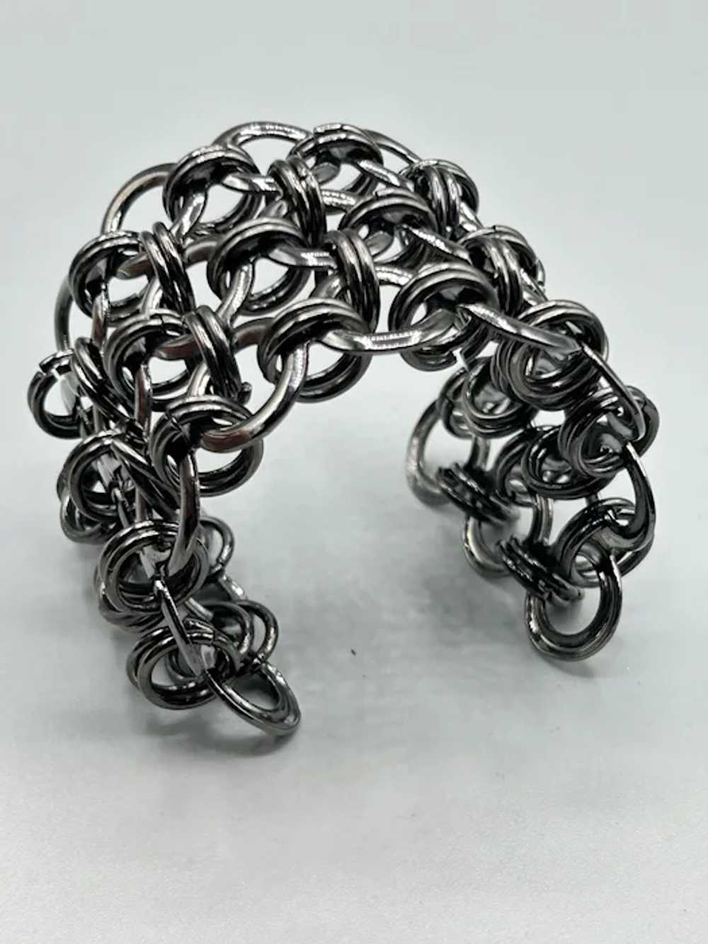 Chain Maille Cuff Bracelet Intersecting Rings Gun… - image 5