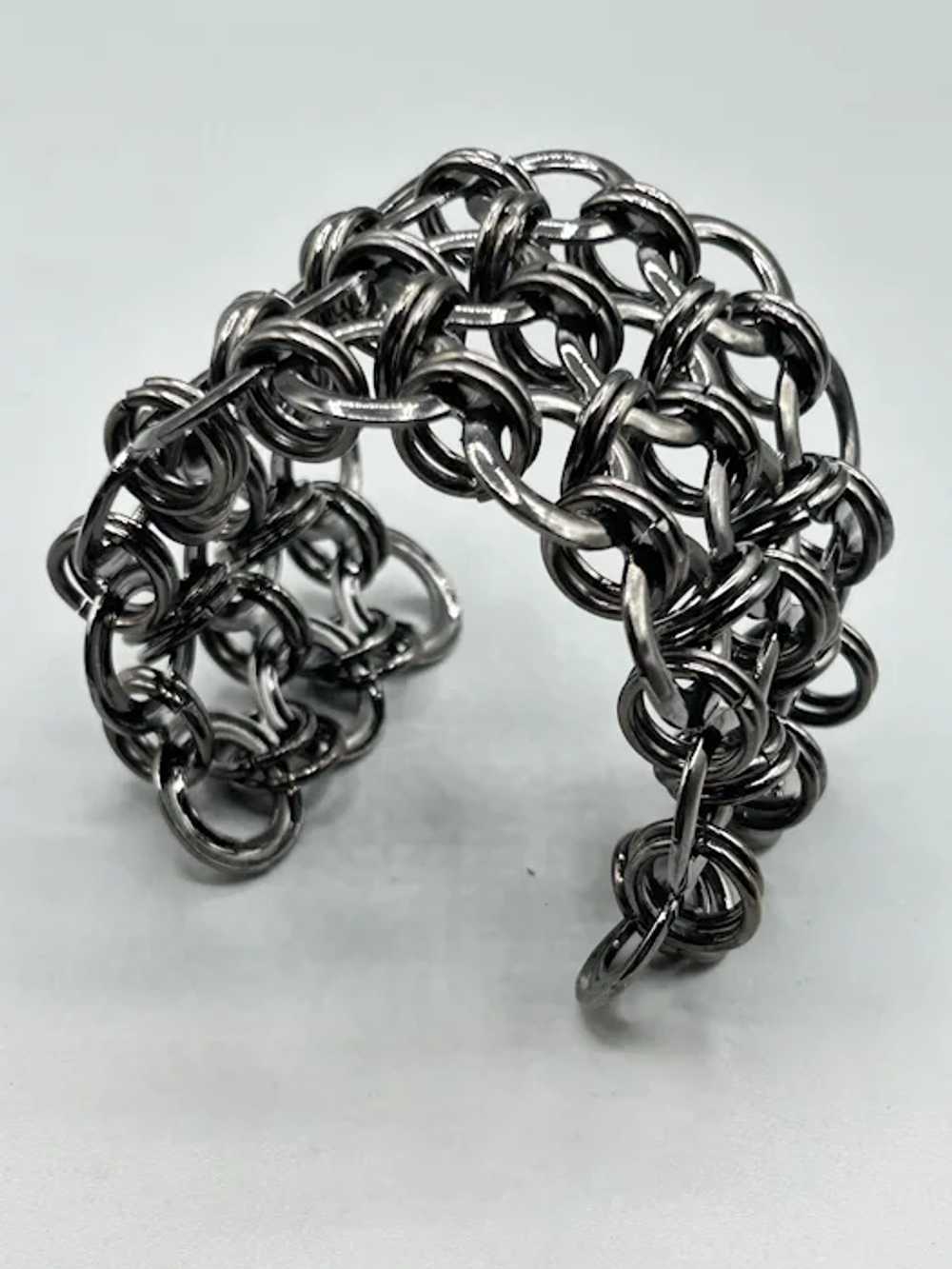 Chain Maille Cuff Bracelet Intersecting Rings Gun… - image 6