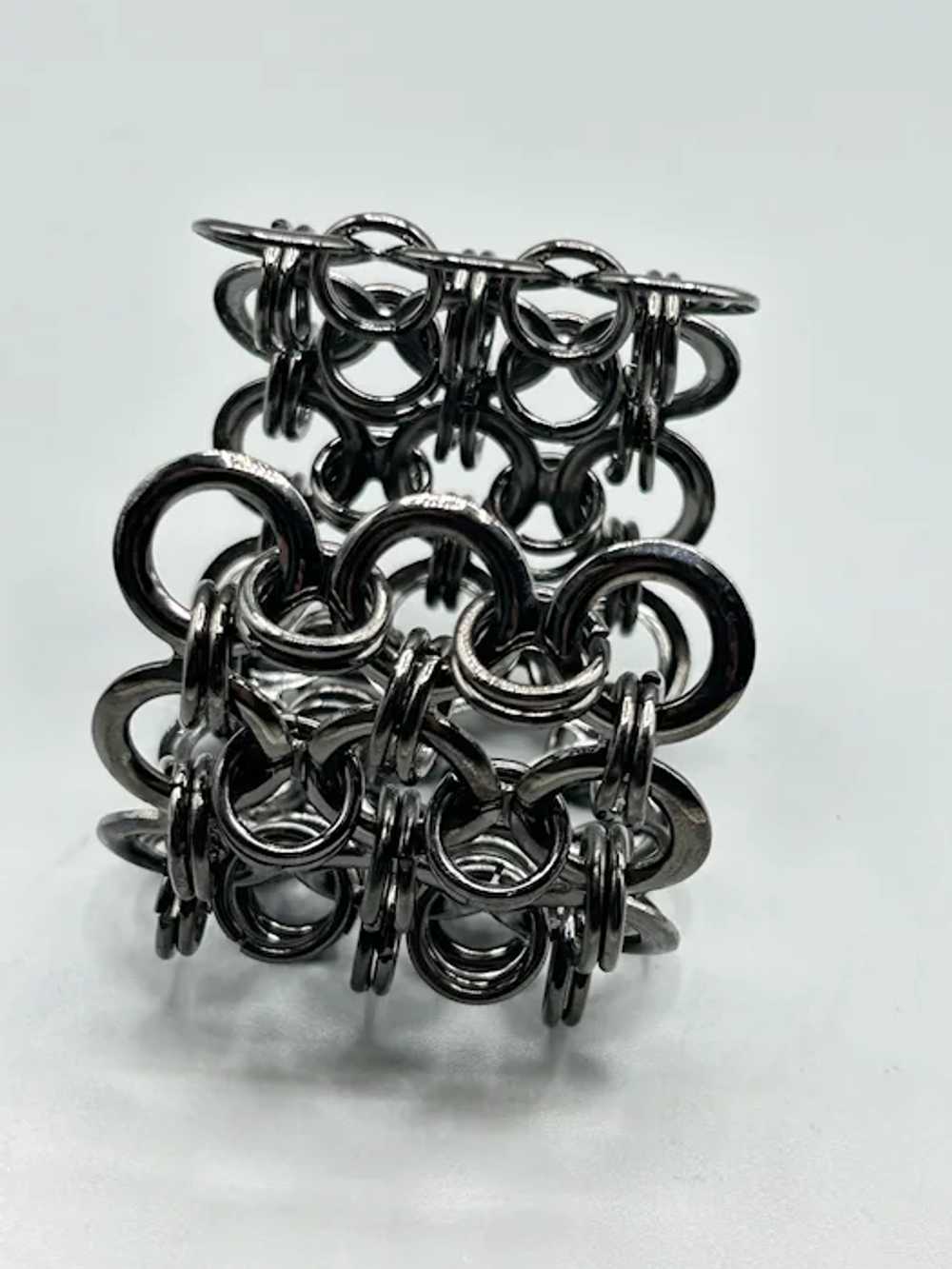 Chain Maille Cuff Bracelet Intersecting Rings Gun… - image 7