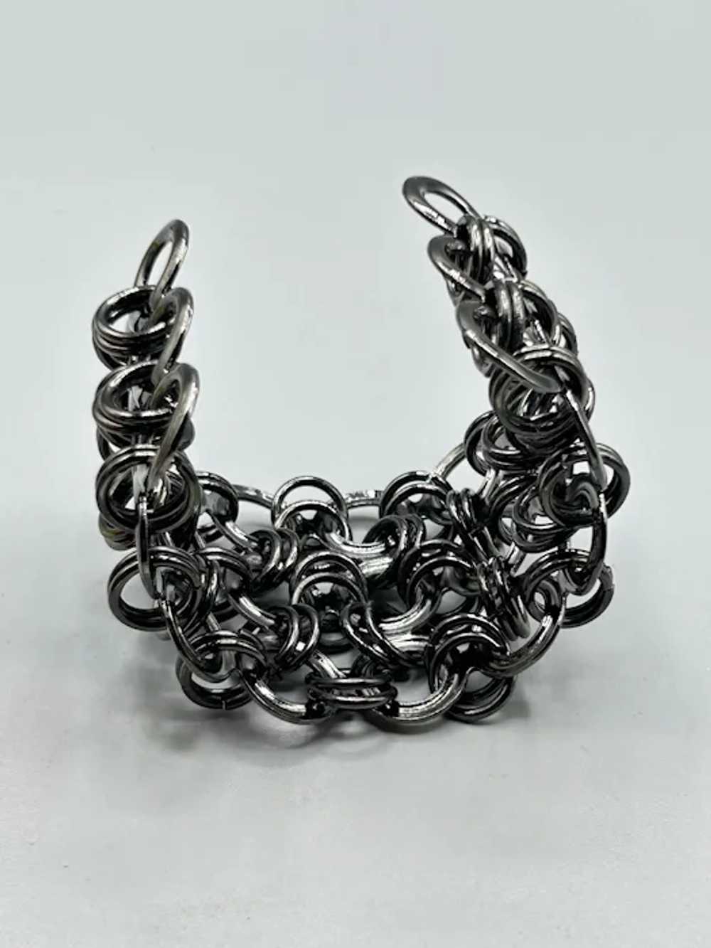 Chain Maille Cuff Bracelet Intersecting Rings Gun… - image 9