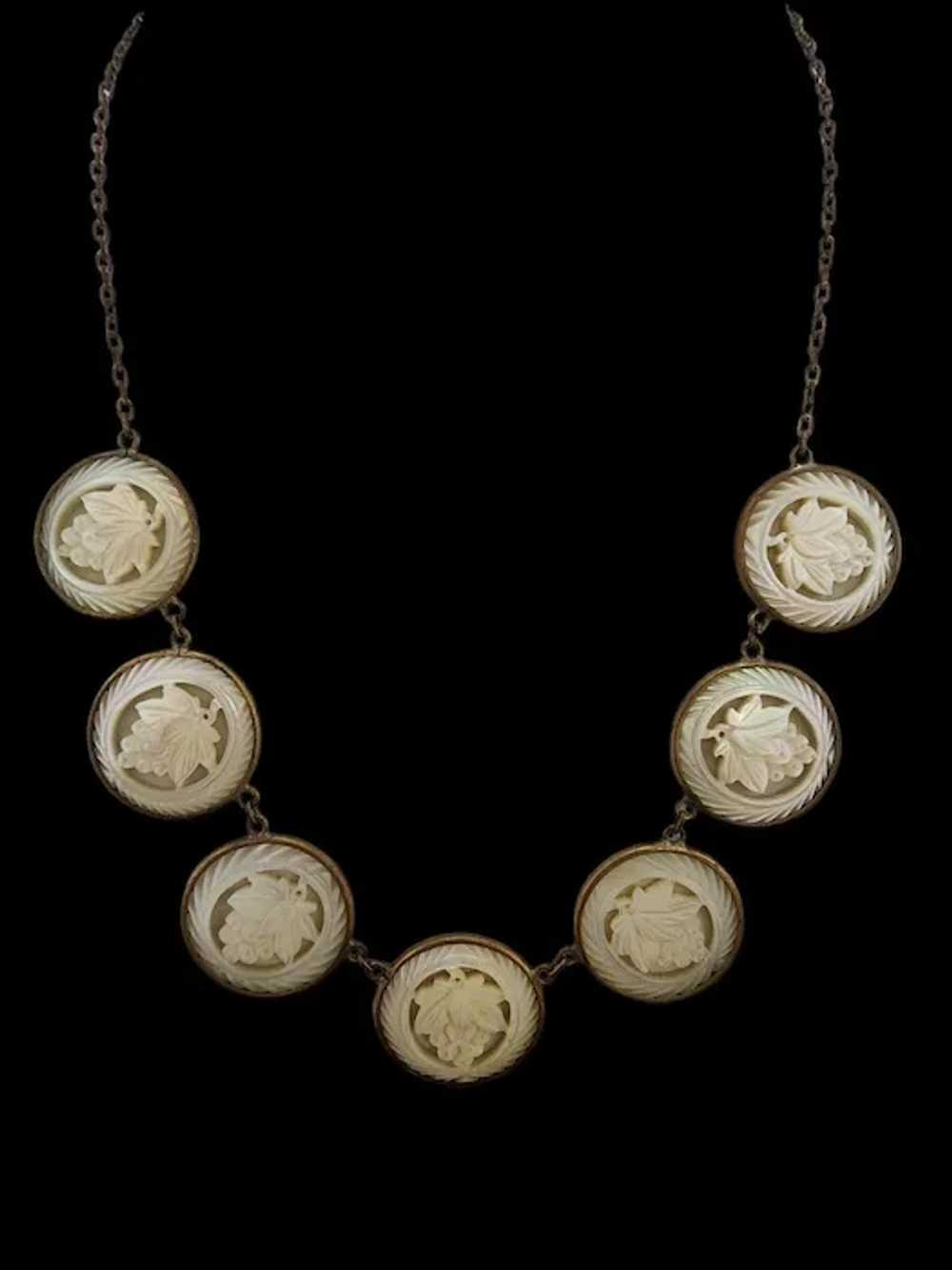 Antique Mother Of Pearl Asian Leaf Necklace (A396… - image 2