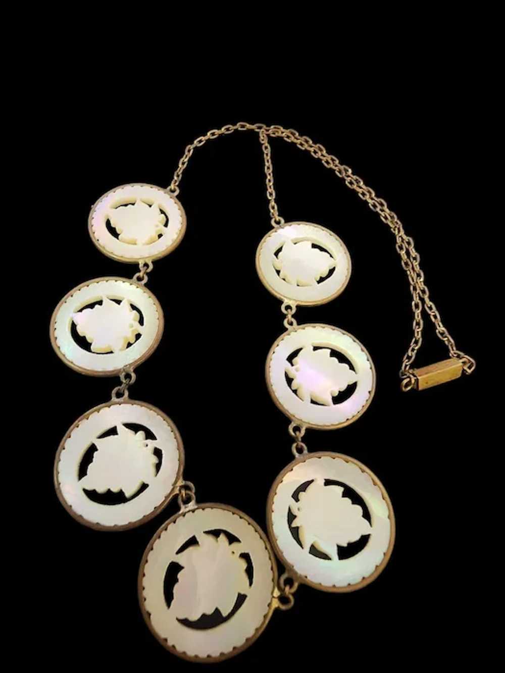 Antique Mother Of Pearl Asian Leaf Necklace (A396… - image 3