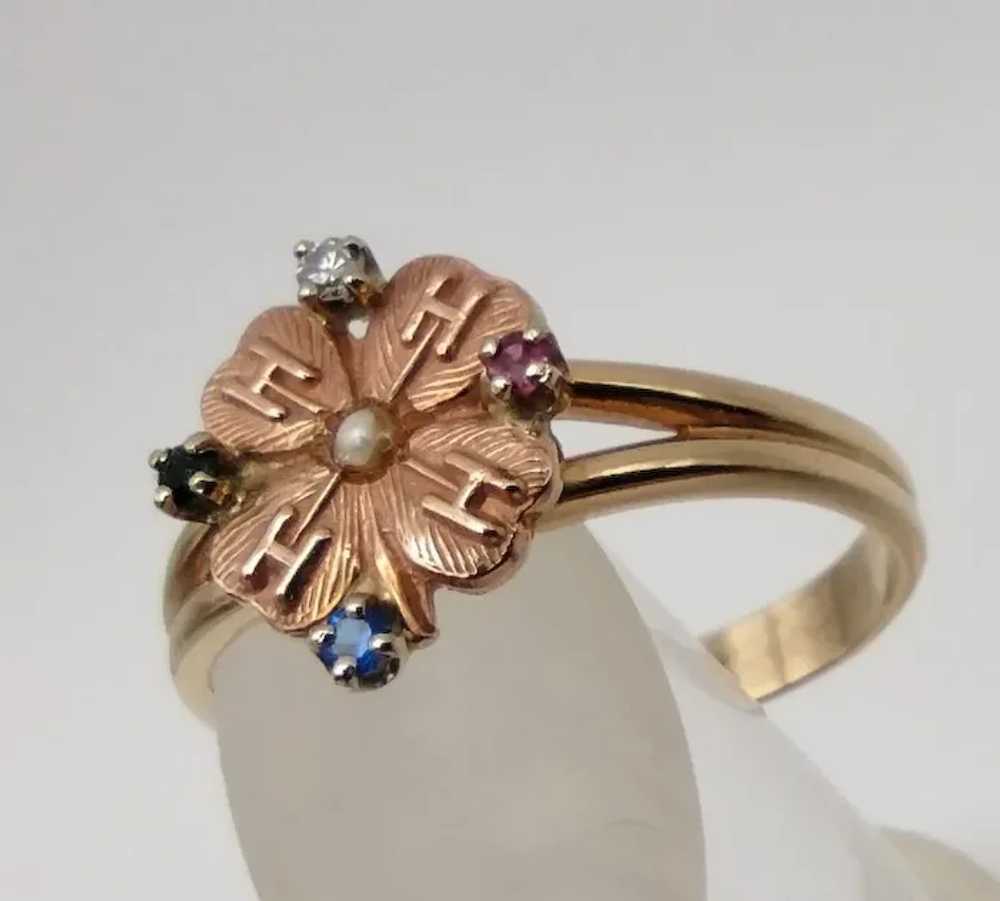4-H clover ring 10k & 14k solid yellow gold & ros… - image 3