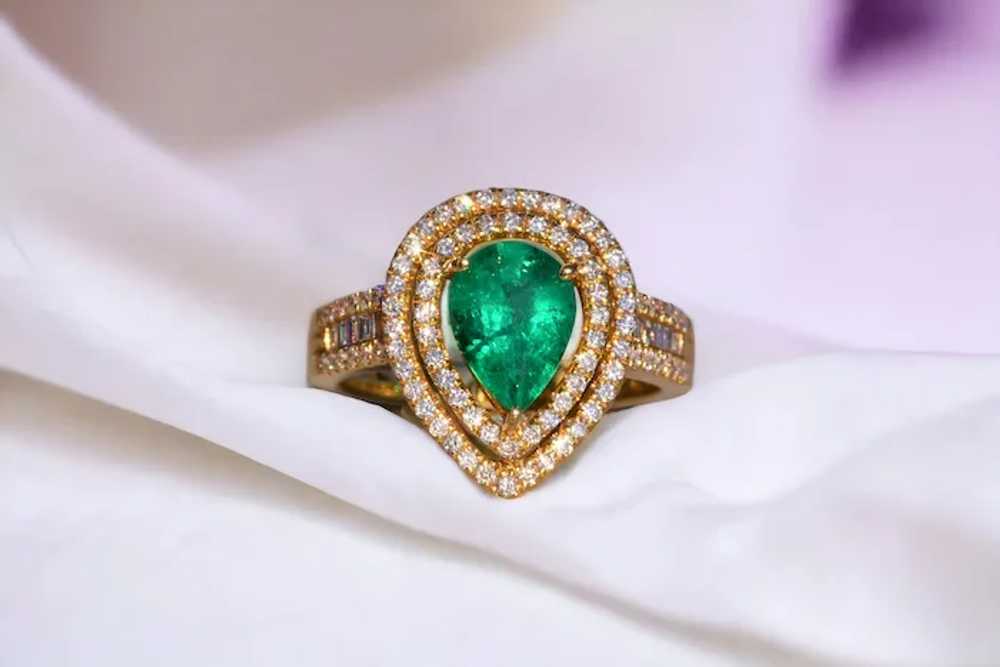 Pear Shaped Natural Emerald and Double Halo Diamo… - image 10