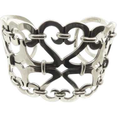 Mexican Silver Cuff with Heart Design - image 1