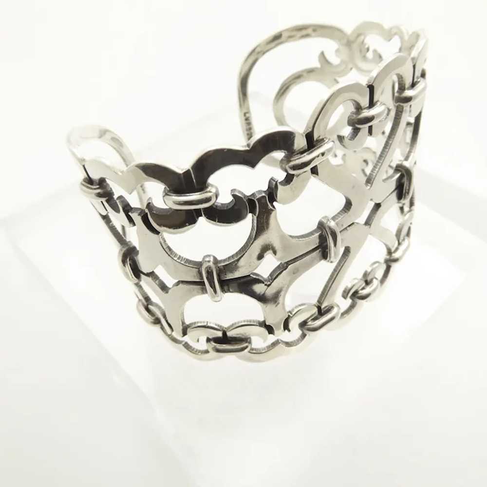 Mexican Silver Cuff with Heart Design - image 2