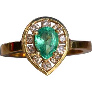 Modern Pear Shaped Natural Emerald and Diamond Rin