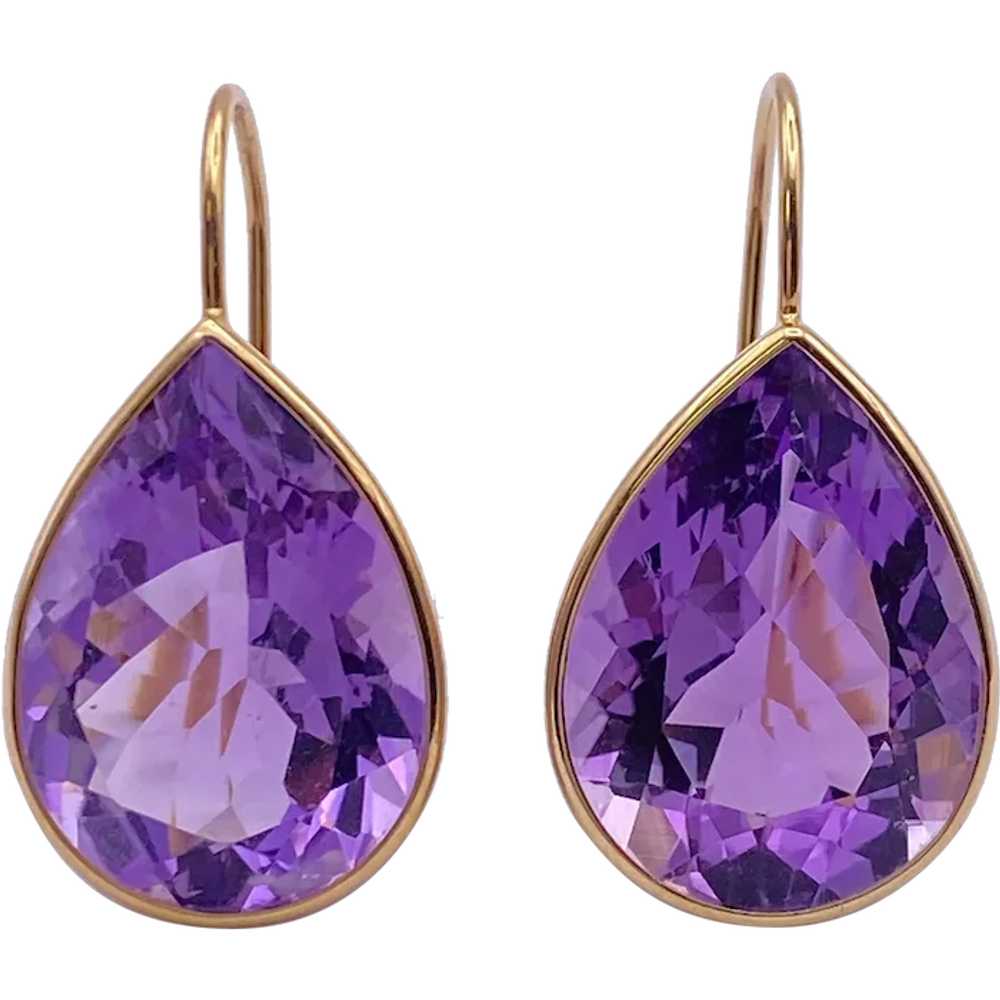 Fabulous BIG Amethyst Drop Earrings Pear Cut 21.2… - image 1