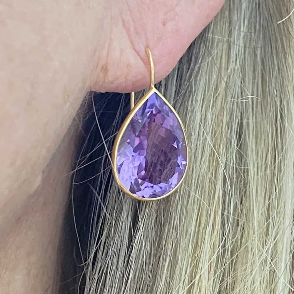 Fabulous BIG Amethyst Drop Earrings Pear Cut 21.2… - image 2