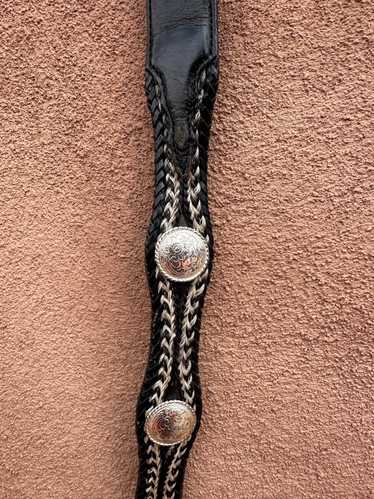 Black Tony Lama Belt with Conchos and Braided Hors