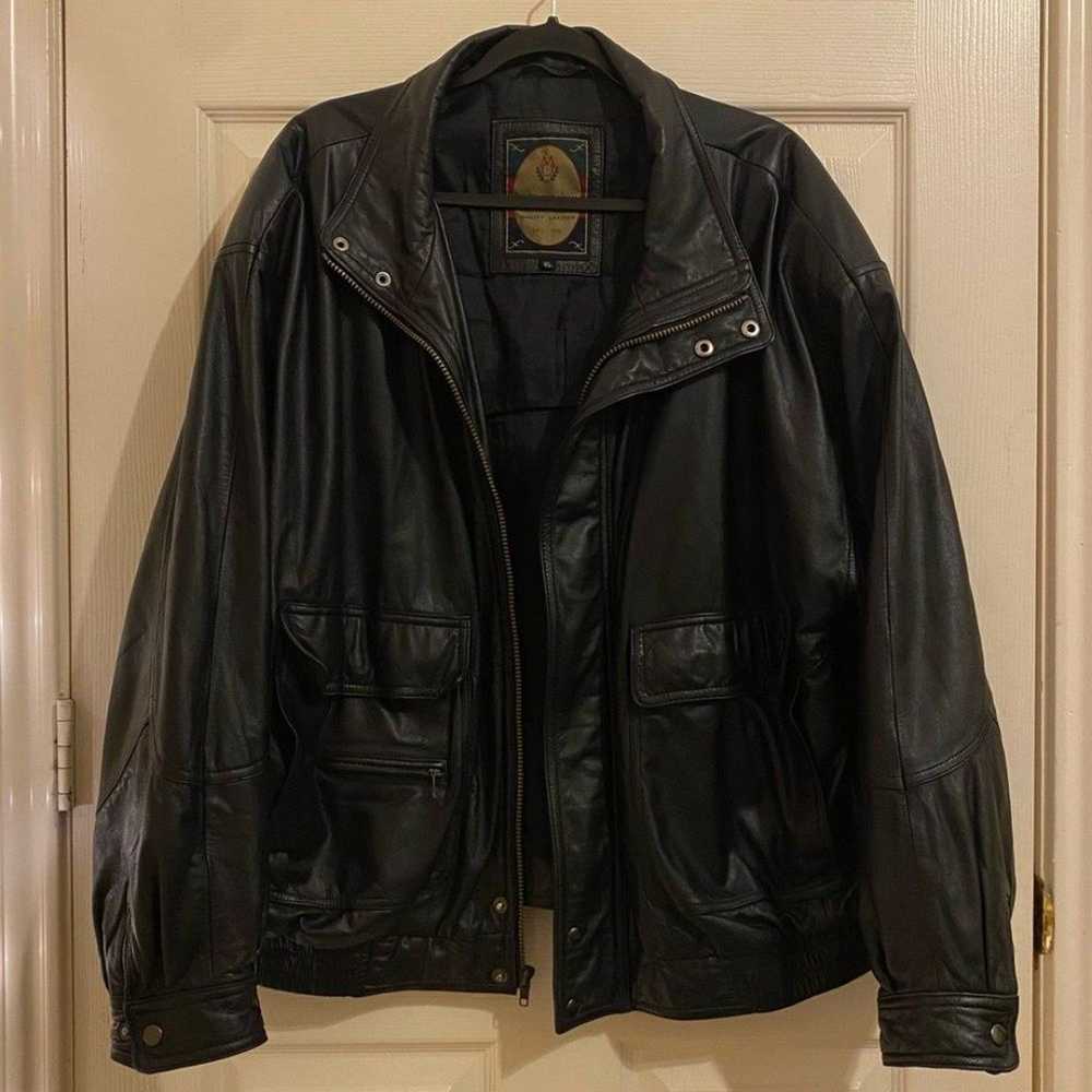 Vintage 90s Members Only Black Leather Bomber Jac… - image 1