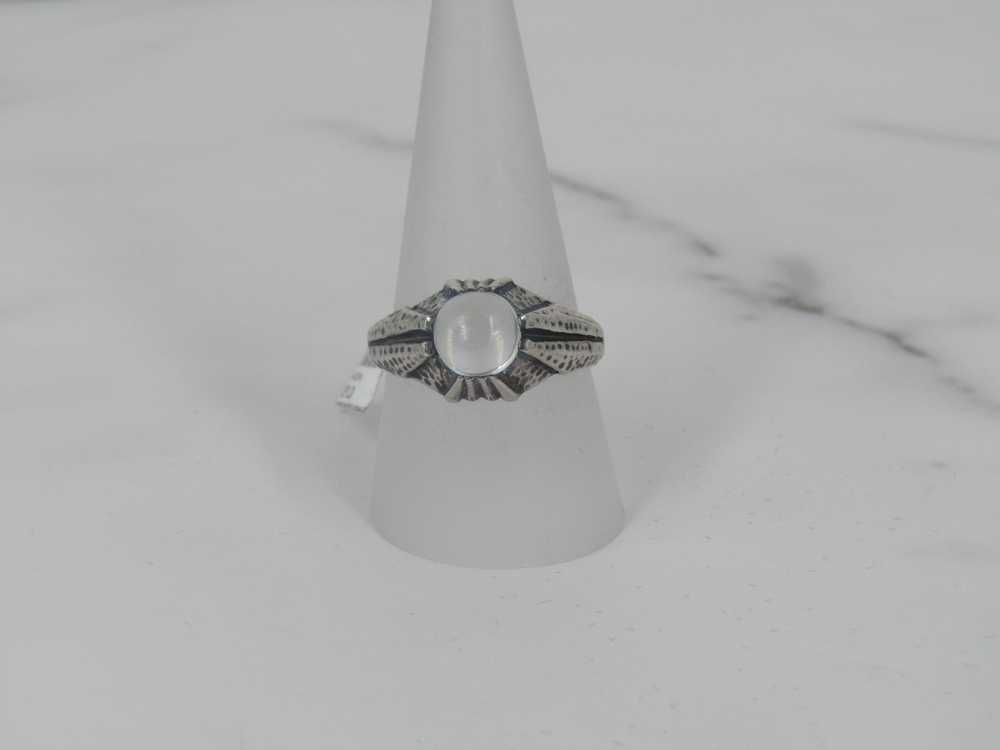 Silver Hammered Band Ring With Moonstone Cabochon - image 1