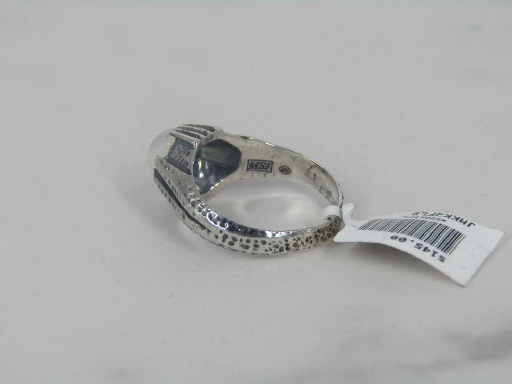 Silver Hammered Band Ring With Moonstone Cabochon - image 5