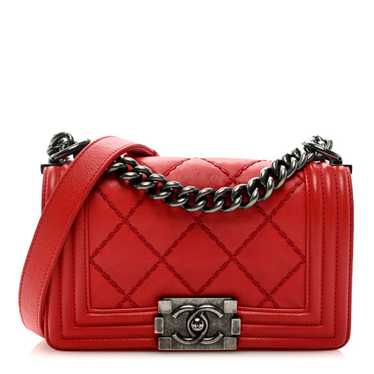 CHANEL Calfskin Double Stitch Small Boy Flap Red