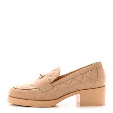 CHANEL Lambskin Quilted CC Heart Loafers 38 Beige - image 1