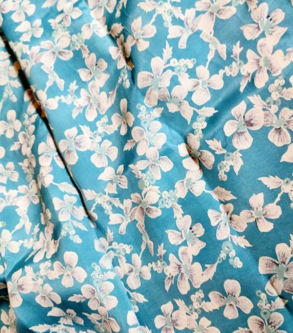 True Vintage 1940s Turquoise Blue And White Flora… - image 2