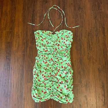 NWOT WAYF Noa Ruched Halter Mini Dress in Mint Ch… - image 1