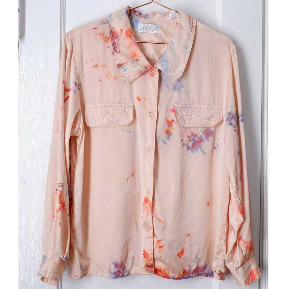Lord and Taylor 80s silk beaded hand dyed blouse … - image 1