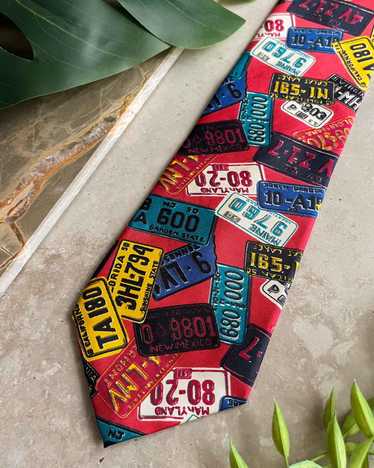 Perry Ellis License Plates Novelty Print Silk Tie