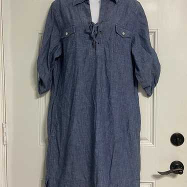 V- Heathered Blue Chambray Denim Shirt Dress