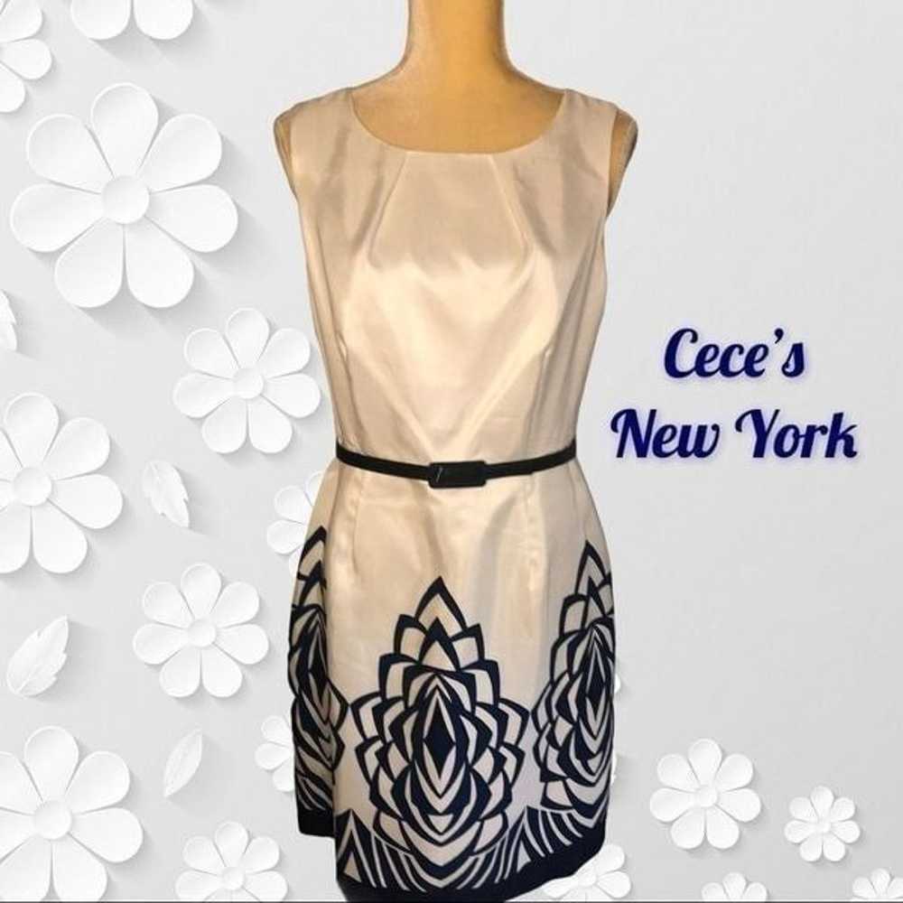 Cece’s New York  satiny white/navy dress - image 1