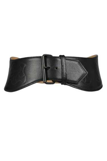 ALAIA BLACK LEATHER CURVE BELT WITH EMBOSSED DETAI