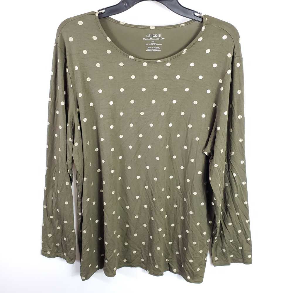 Chico's Women Olive Green Foiled Dot Knit Top Sz … - image 1