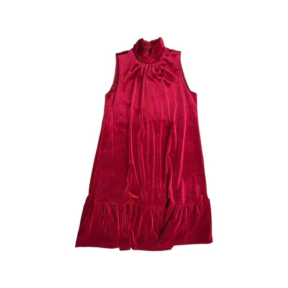 Calvin Klein Red Velvet Mock Neck Dress Tiered Ru… - image 2