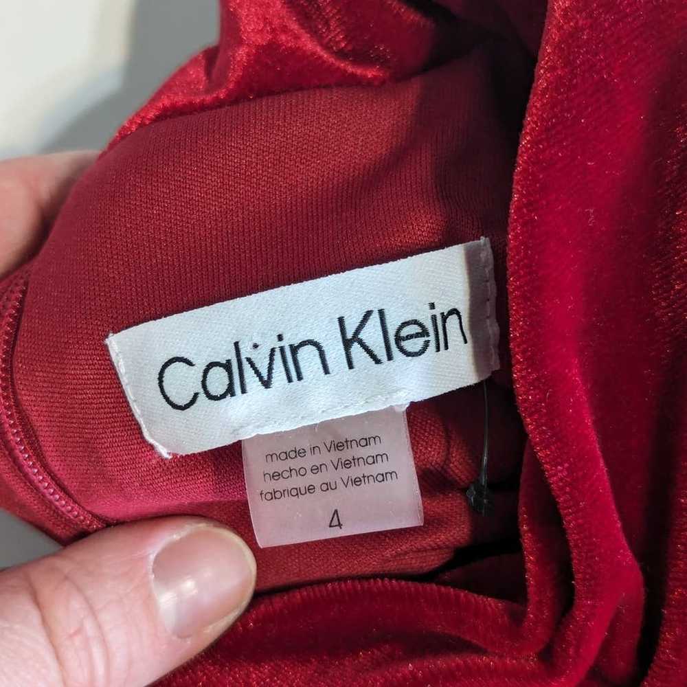 Calvin Klein Red Velvet Mock Neck Dress Tiered Ru… - image 4