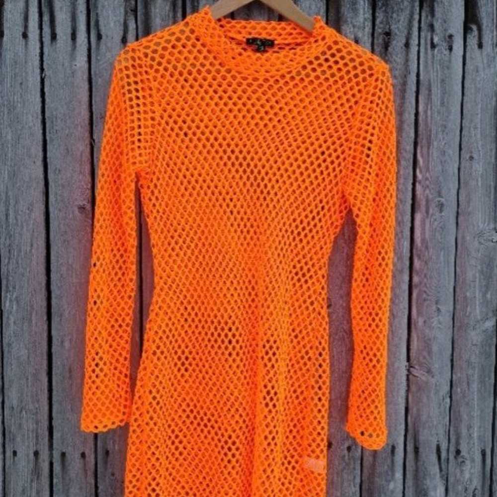 New Dolls Kill ClubExx neon orange fishnet mesh s… - image 2