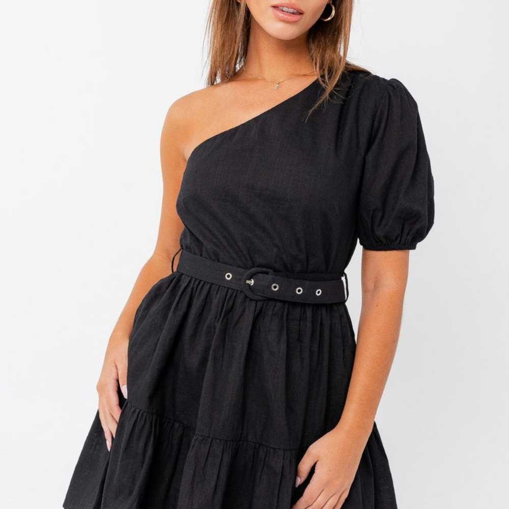 Le Lis Black Puff Sleeve Belted Mini Dress - image 1