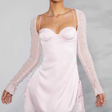 Ferrara Long Sleeve Embellished Cowl Neck Mini Dress in White