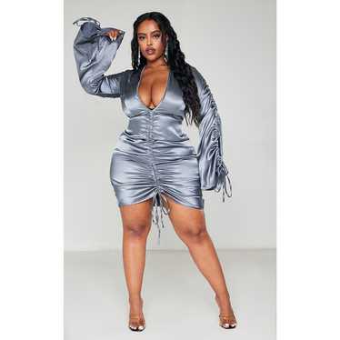 PrettyLittleThing Charcoal Satin Plunge Dress