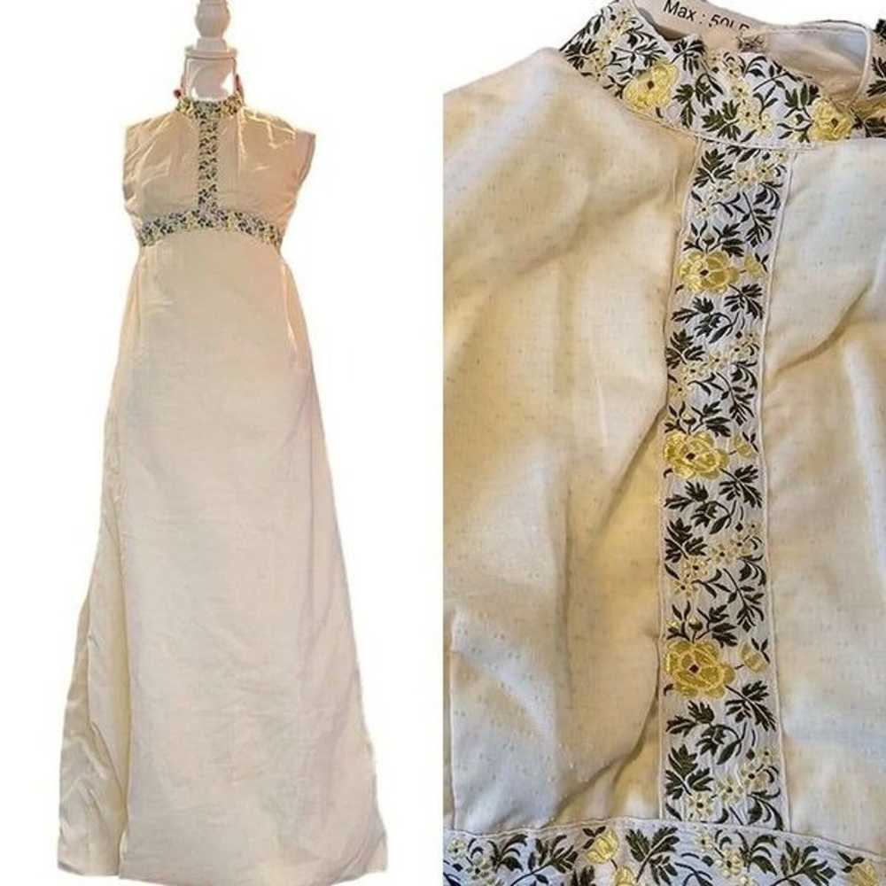 VTG 70s Size 2 Light Yellow Formal Dress Hostess … - image 1