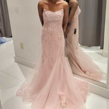 Blush Pink Raindrop Sequin Mermaid Prom Dress - image 1