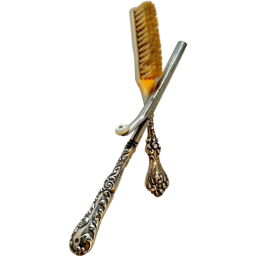 Antique Mustache Brush and Curler Set - Sterling … - image 1