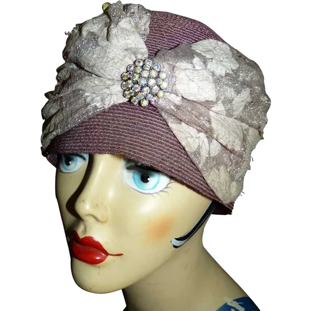 Original Antique 1920s Purple CLOCHE HAT - image 1